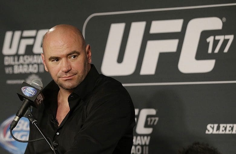 UFC President Dana White speaks at a news conference after the UFC 177 mixed martial arts event in Sacramento, Calif., Saturday, Aug. 30, 2014. (AP Photo/Jeff Chiu)