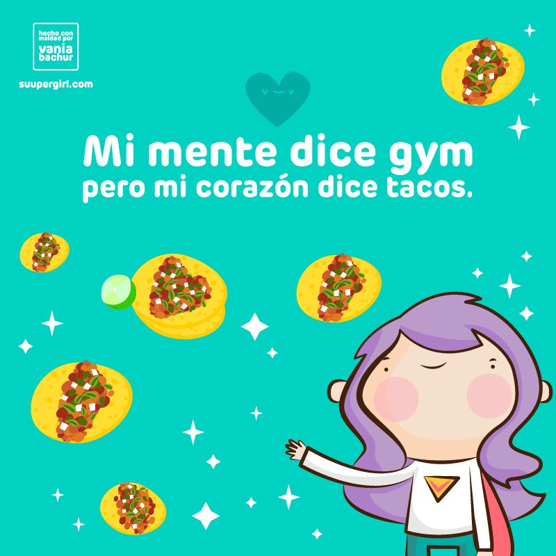 Ilustraciones de una super chica con mucho que contar tacos