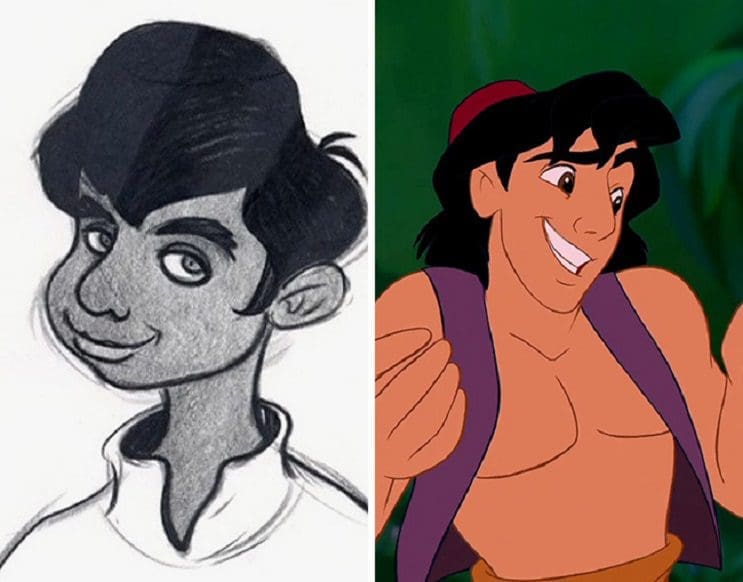 Así se veían estos 15 personajes de Disney en sus primeros bocetos 11