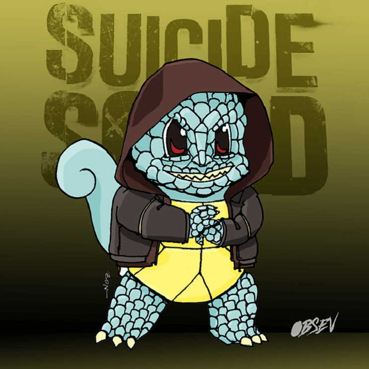 Pokémon y los Suicide Squad se unen en estas divertidas ilustraciones squirtle