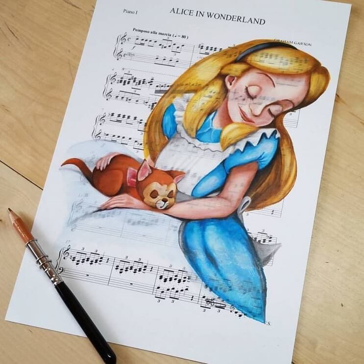 personajes-de-disney-dibujados-sobre-las-letras-de-sus-canciones-alicia-en-el-pais-de-la-maravillas