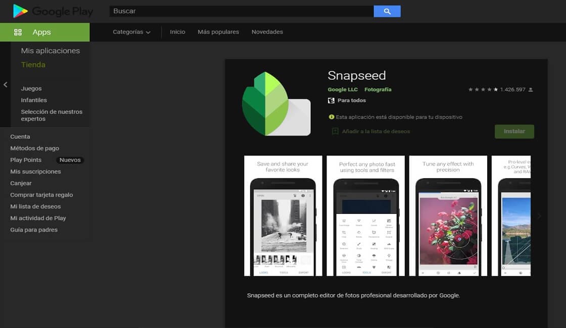 Aplicaciones de diseño grafico para celular Snapseed
